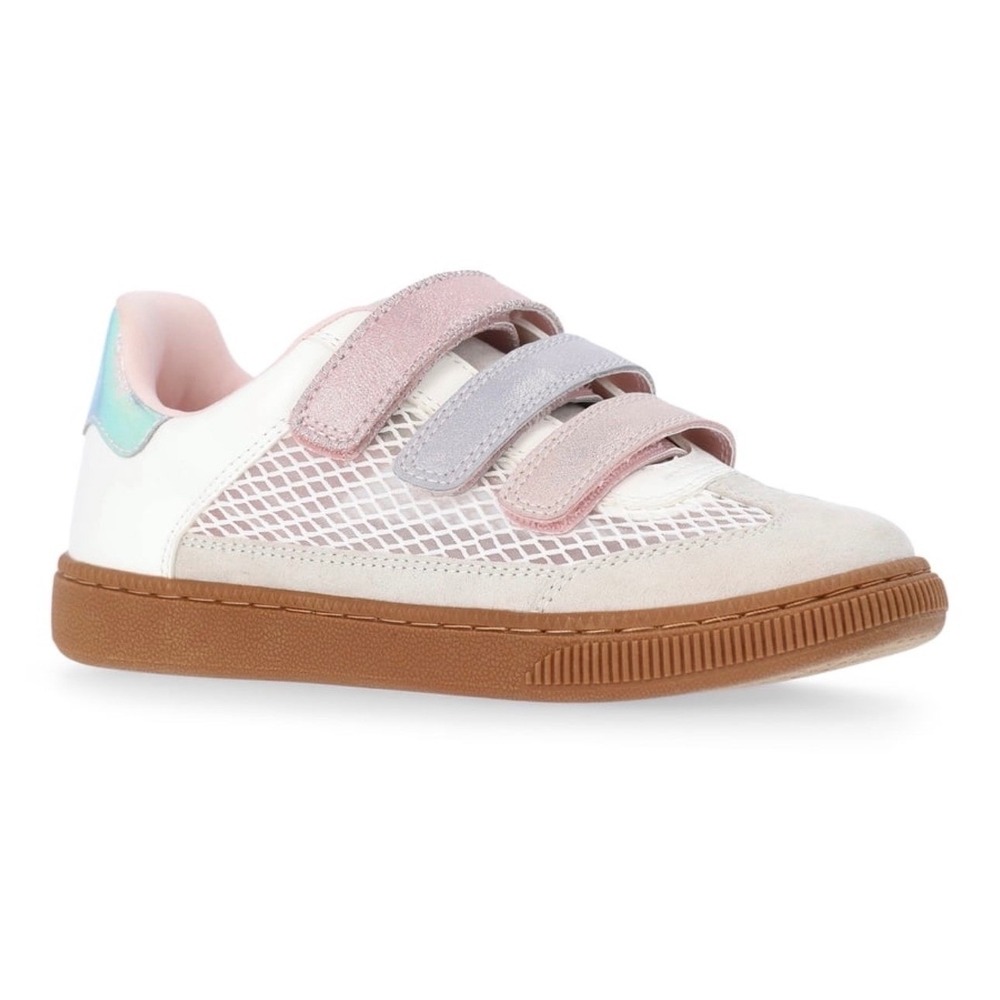 Madden NYC Girls Triple Strap Mesh Sneakers White Pink Iridescent Size 1 NWT